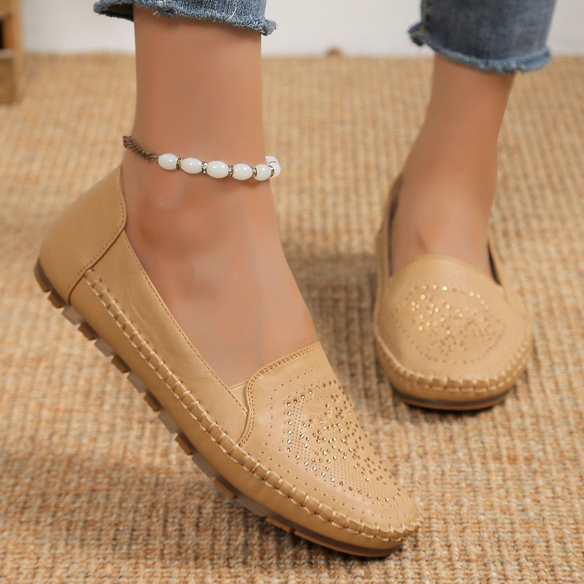 Women’s Handmade Gommino Driving Shoes – Solid‑Color Casual Flats