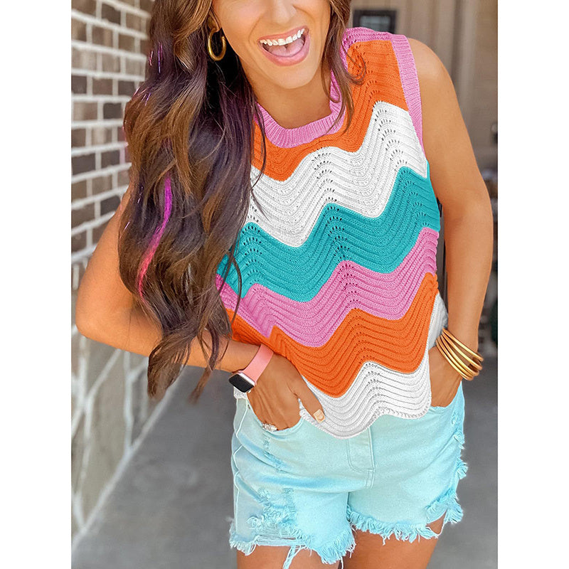 Women’s Rainbow-Striped Cropped Sweater Vest