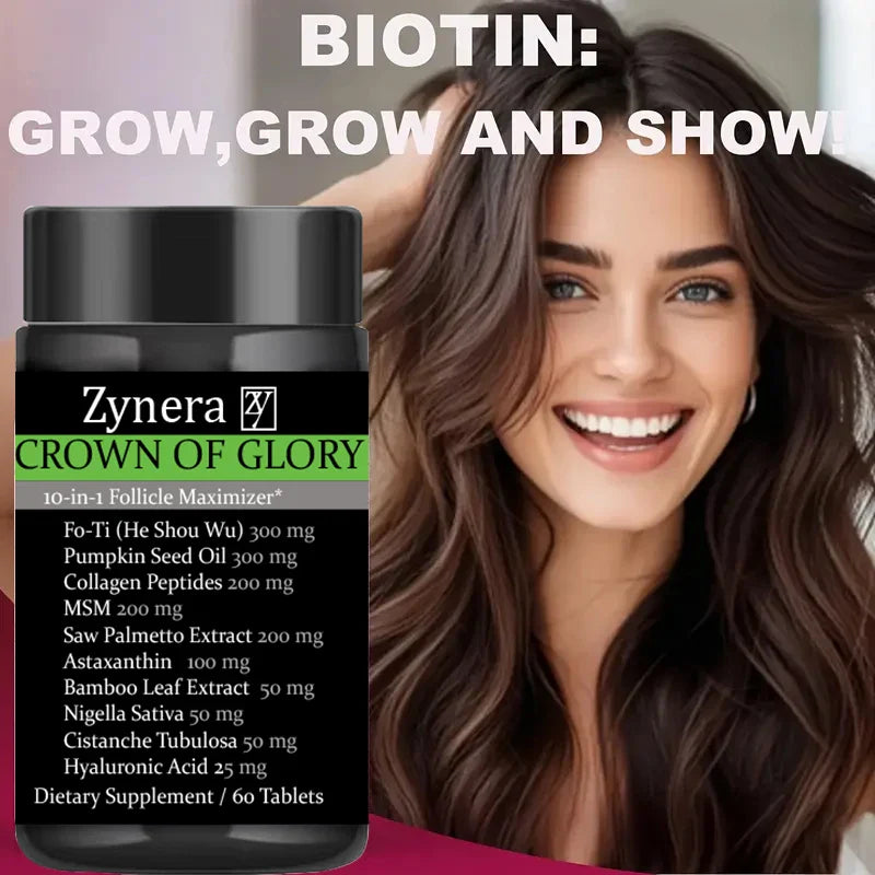 10 in 1 Hair Growth Supplement DHT Blocker with FoTi Collagen Saw Palmetto Biotin Supports Thinning Hair Scalp Nails Anti Aging