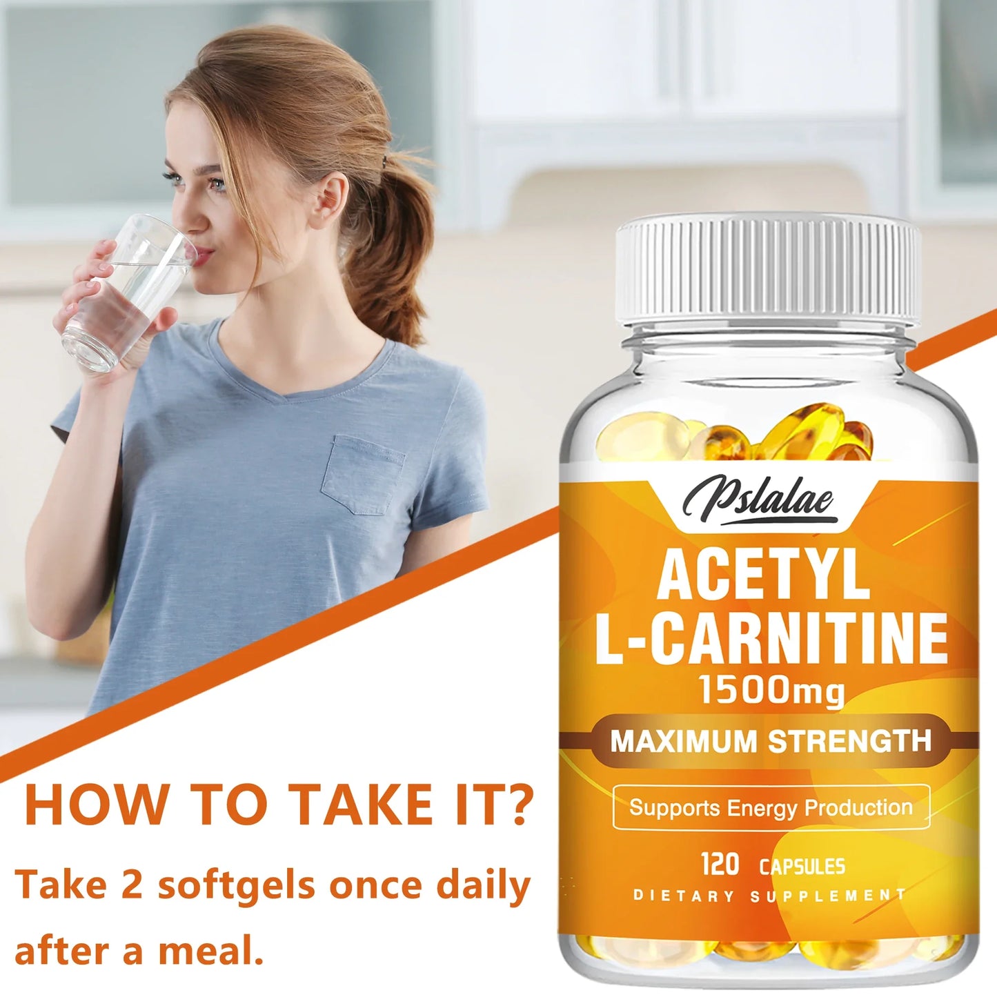 Acetyl L-Carnitine Capsules - Supports Memory Focus, Increase Body Performance, Metabolic Energy - 120 Capsules