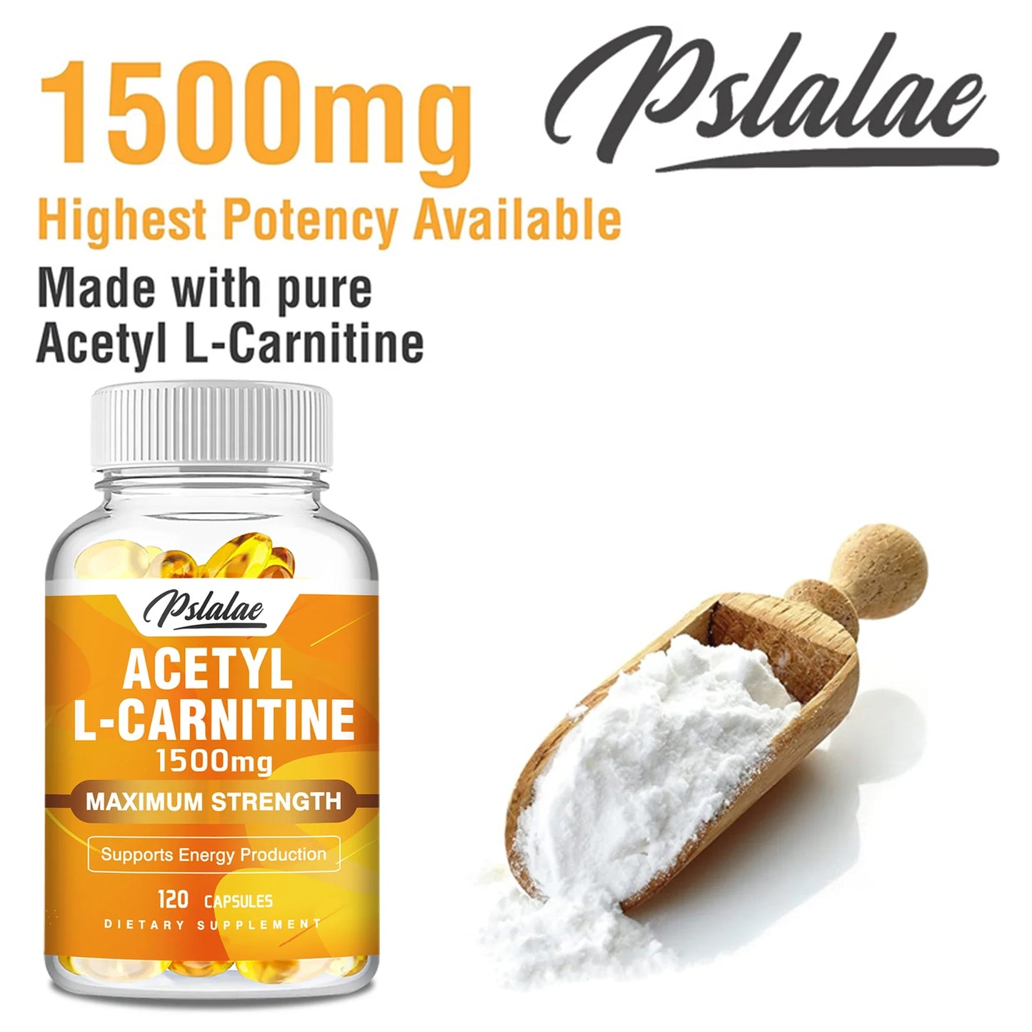 Acetyl L-Carnitine Capsules - Supports Memory Focus, Increase Body Performance, Metabolic Energy - 120 Capsules