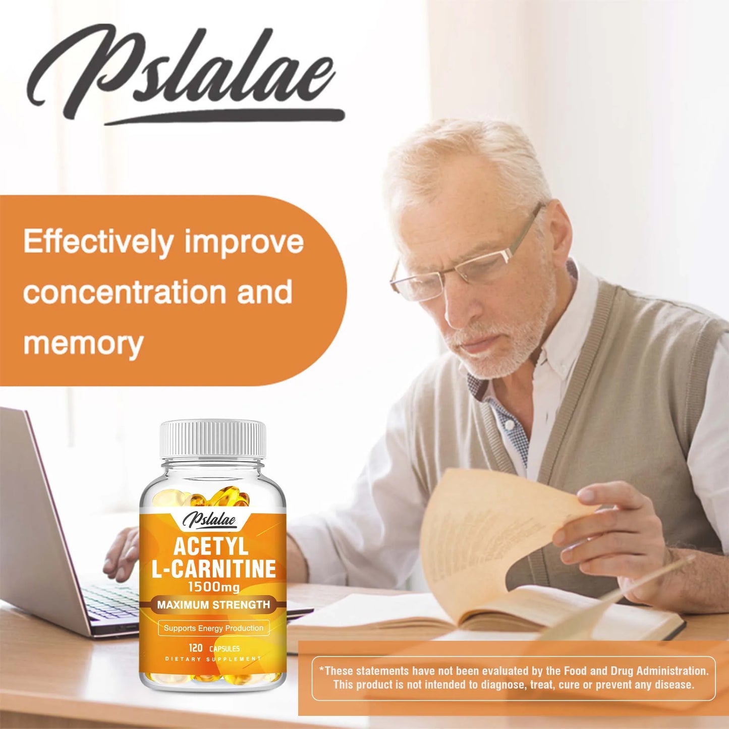 Acetyl L-Carnitine Capsules - Supports Memory Focus, Increase Body Performance, Metabolic Energy - 120 Capsules