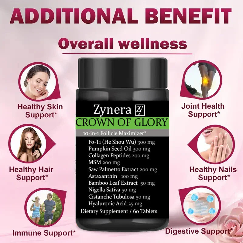 10 in 1 Hair Growth Supplement DHT Blocker with FoTi Collagen Saw Palmetto Biotin Supports Thinning Hair Scalp Nails Anti Aging
