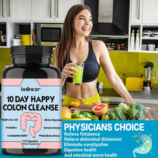 10 Day Happy Colon Cleanse, Lactobacillus Digestive Support, Relieves Stomach Upset, Promotes Gut Health, 120 Capsules