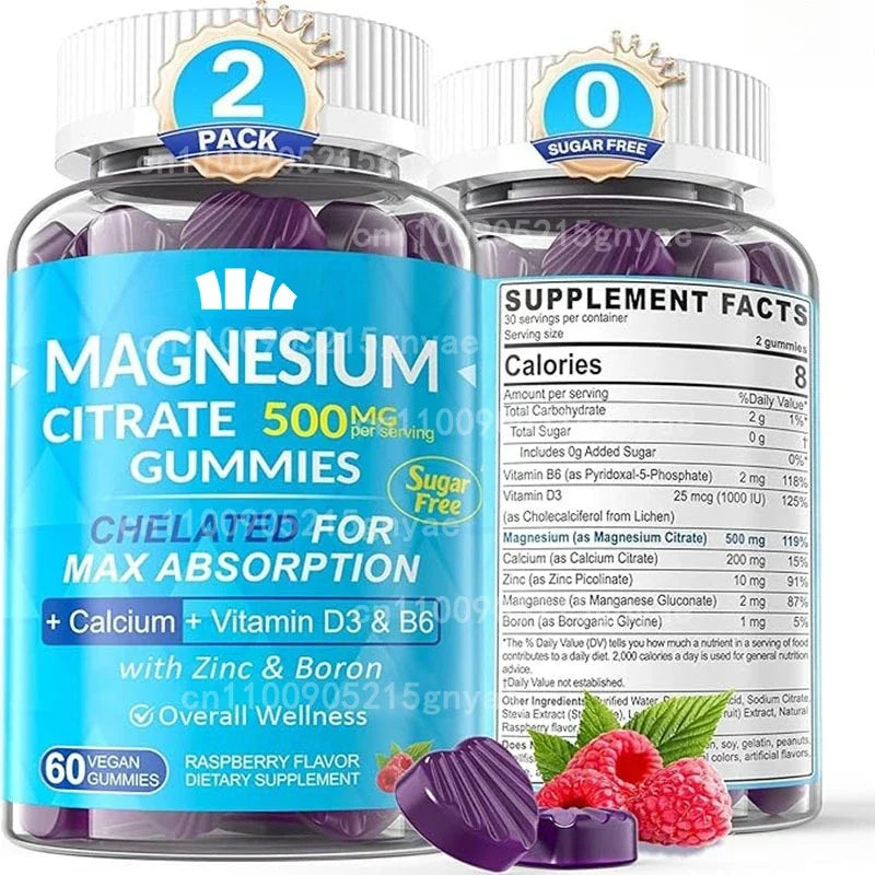 Adult and Children's Magnesium Citrate Supplements, Support Sleep, Bone and Muscle Health, 60 Cherry Gummies