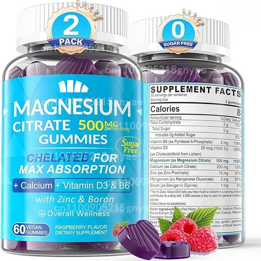 Adult and Children's Magnesium Citrate Supplements, Support Sleep, Bone and Muscle Health, 60 Cherry Gummies