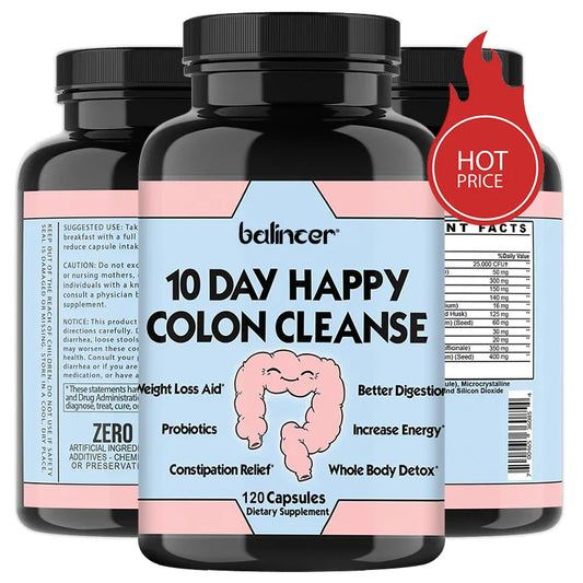 10 Day Happy Colon Cleanse, Lactobacillus Digestive Support, Relieves Stomach Upset, Promotes Gut Health, 120 Capsules