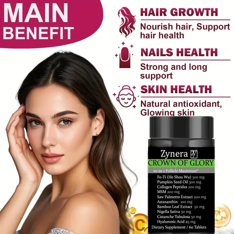 10 in 1 Hair Growth Supplement DHT Blocker with FoTi Collagen Saw Palmetto Biotin Supports Thinning Hair Scalp Nails Anti Aging