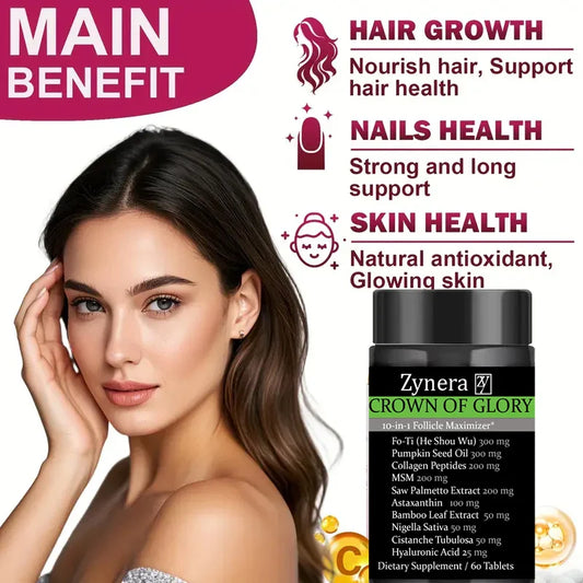 10 in 1 Hair Growth Supplement DHT Blocker with FoTi Collagen Saw Palmetto Biotin Supports Thinning Hair Scalp Nails Anti Aging